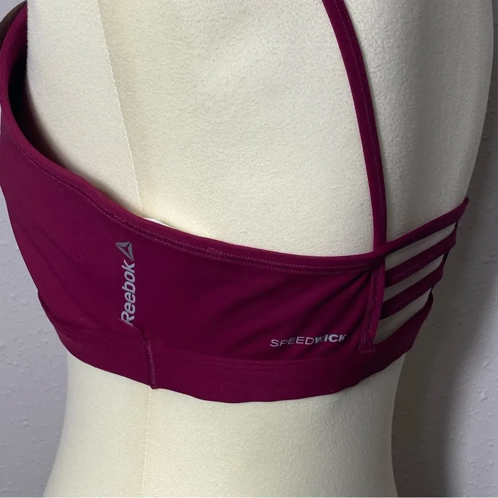 NWT Reebok Sports Bra Fushia Open Back w/ Straps Work Out Yoga Womens Size Large